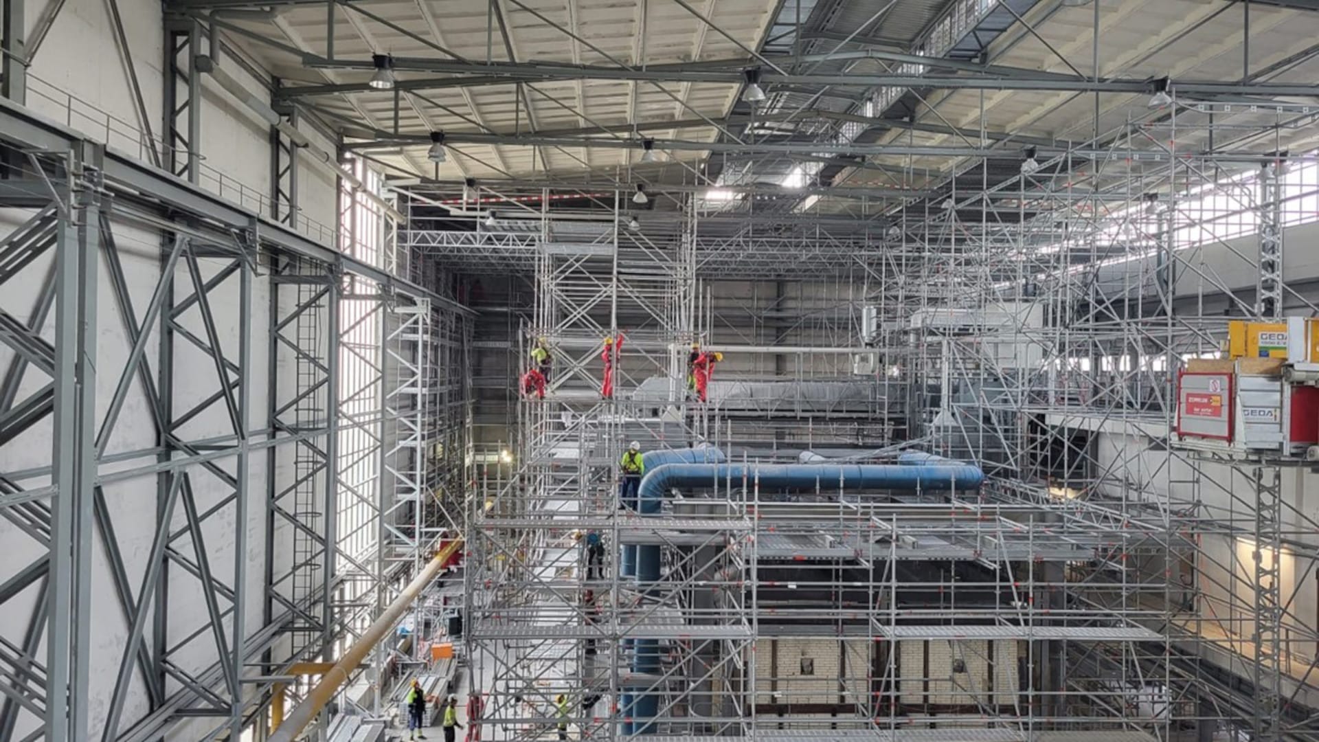 Scaffolding in a hall